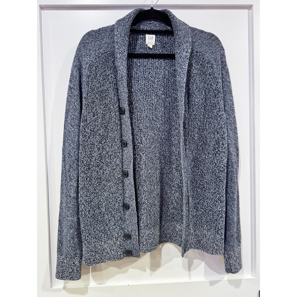 Gap Shawl Collar Grandpa Sweater Mens Small Blue Thick Chunky Knit Academia
